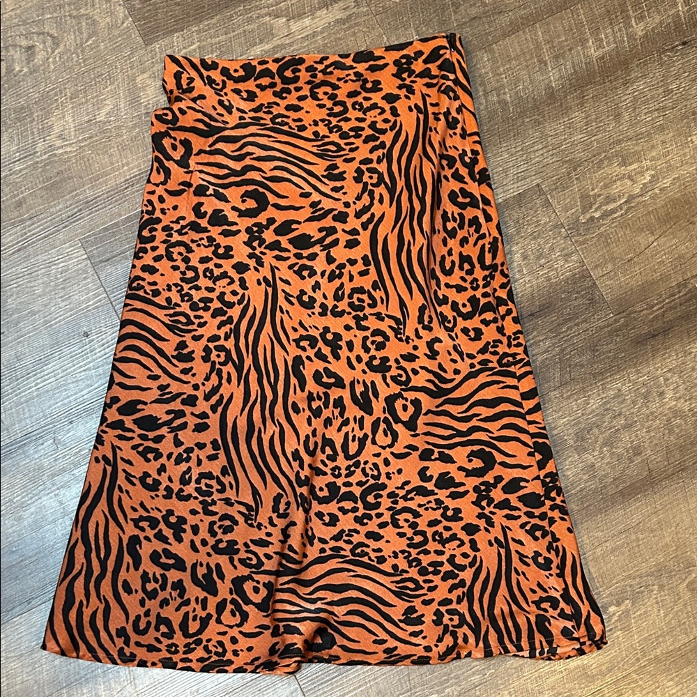 Satin animal print skirt